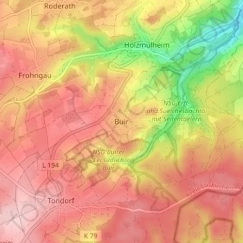 Topografische Karte Buir, Höhe, Relief