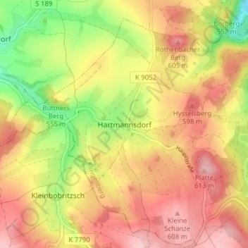 Topografische Karte Hartmannsdorf, Höhe, Relief