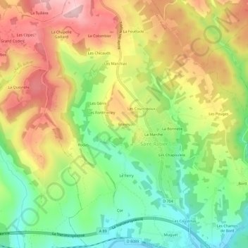 Topografische Karte Bravey, Höhe, Relief