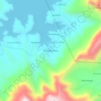 Topografische Karte Umbryachiwadi, Höhe, Relief