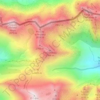 Topografische Karte Pico Chistau, Höhe, Relief