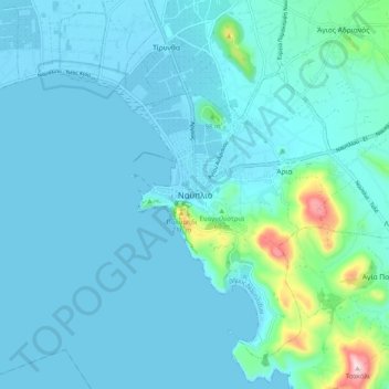 Topografische Karte Nafplio, Höhe, Relief