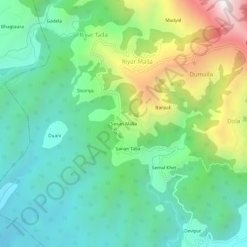 Topografische Karte Sanan Malla, Höhe, Relief