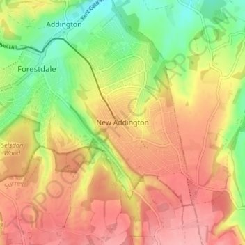 Topografische Karte New Addington, Höhe, Relief