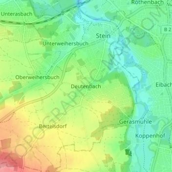 Topografische Karte Deutenbach, Höhe, Relief