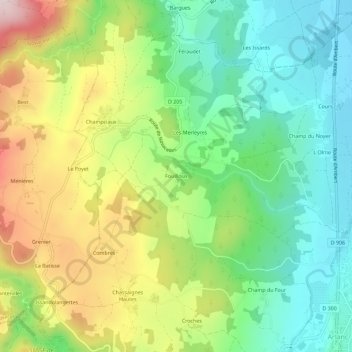 Topografische Karte Fouilloux, Höhe, Relief