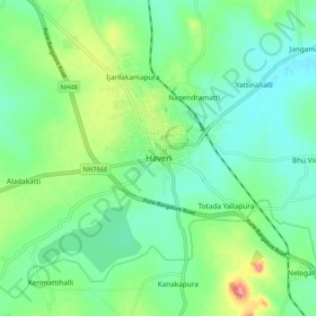 Topografische Karte Haveri, Höhe, Relief