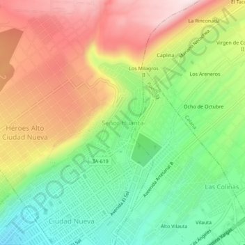 Topografische Karte Señor Huanta, Höhe, Relief