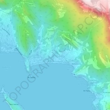 Topografische Karte Bečići, Höhe, Relief