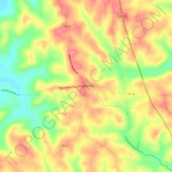 Topografische Karte Pleasanton, Höhe, Relief