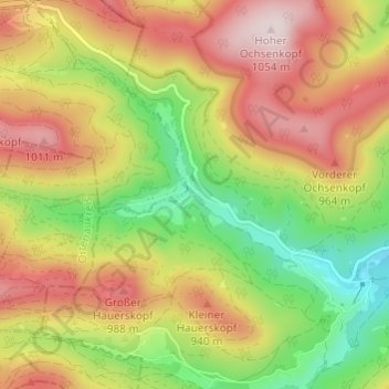 Topografische Karte Hundsbach-Aschenplatz, Höhe, Relief