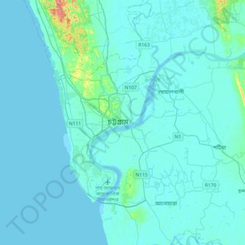 Topografische Karte Chittagong, Höhe, Relief