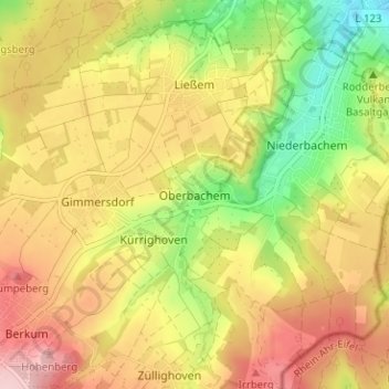 Topografische Karte Oberbachem, Höhe, Relief