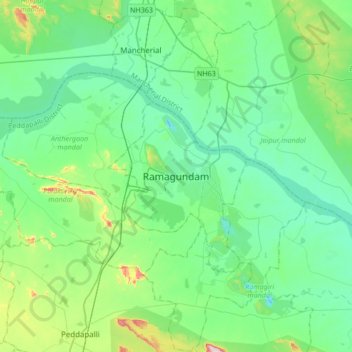 Topografische Karte Ramagundam, Höhe, Relief
