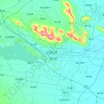 Topografische Karte 平顶山市, Höhe, Relief