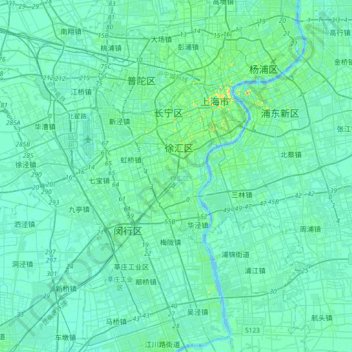 Topografische Karte Xuhui District, Höhe, Relief