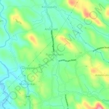 Topografische Karte Pravithanam, Höhe, Relief