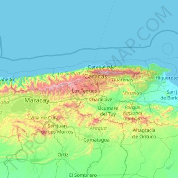 Topografische Karte Altos Mirandinos, Höhe, Relief