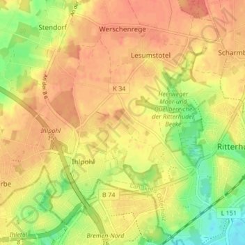 Topografische Karte Osterhagen, Höhe, Relief