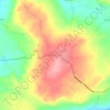 Topografische Karte Naparaan, Höhe, Relief