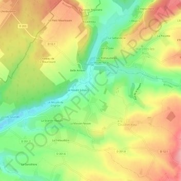 Topografische Karte La Poterie, Höhe, Relief