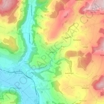 Topografische Karte Utzigen, Höhe, Relief