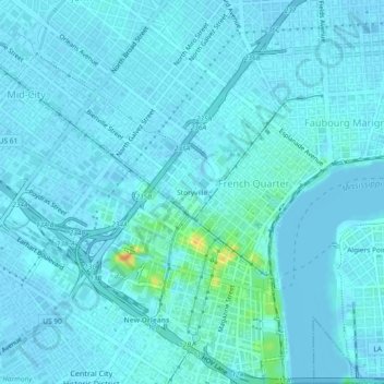 Topografische Karte Storyville, Höhe, Relief