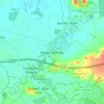 Topografische Karte Rackel, Höhe, Relief
