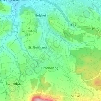 Topografische Karte Manzen, Höhe, Relief