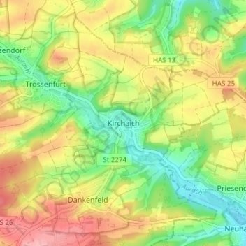 Topografische Karte Kirchaich, Höhe, Relief