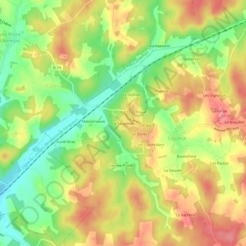 Topografische Karte Le Toupinier, Höhe, Relief