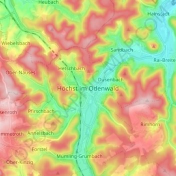 Topografische Karte Höchst i. Odw., Höhe, Relief
