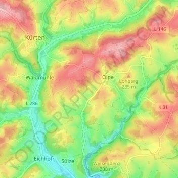 Topografische Karte Maiberg, Höhe, Relief