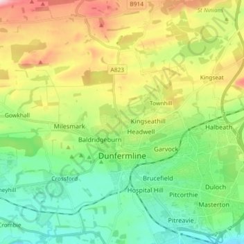 Topografische Karte Dunfermline, Höhe, Relief