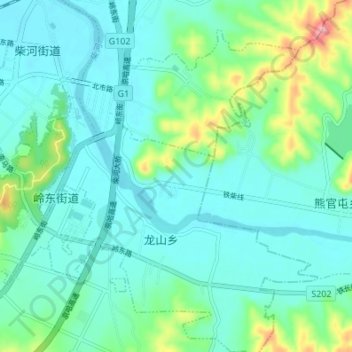 Topografische Karte 岭东街道, Höhe, Relief