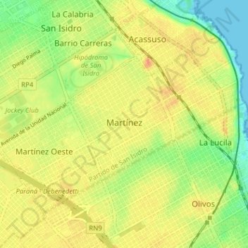 Topografische Karte Martínez, Höhe, Relief