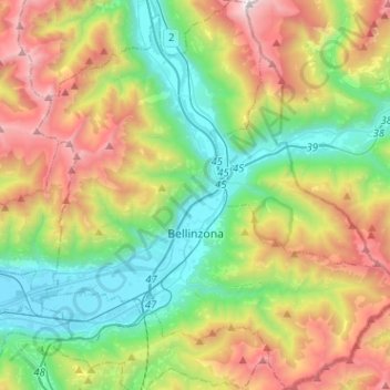 Topografische Karte Bellinzona, Höhe, Relief