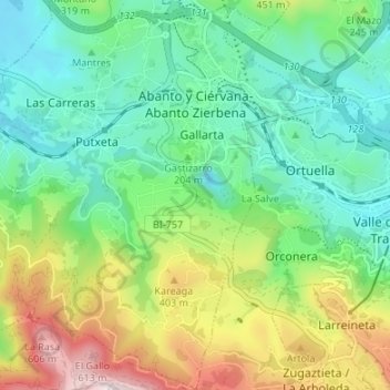 Topografische Karte Abanto y Ciérvana, Höhe, Relief