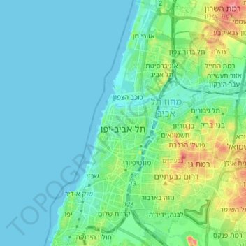 Topografische Karte Tel Aviv-Yafo, Höhe, Relief