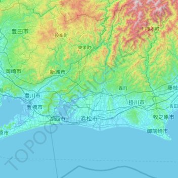Topografische Karte Hamamatsu, Höhe, Relief