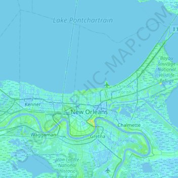 Topografische Karte New Orleans, Höhe, Relief