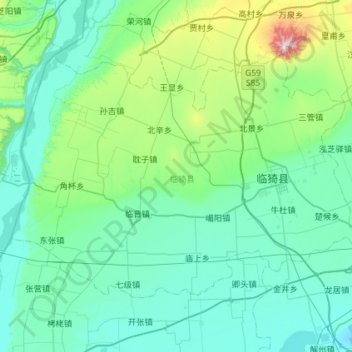 Topografische Karte Linyi County, Höhe, Relief