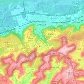 Topografische Karte Landstuhl, Höhe, Relief
