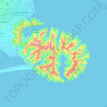 Topografische Karte Banks Peninsula Community, Höhe, Relief