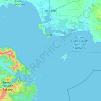 Topografische Karte Te Ara a Kewa / Foveaux Strait, Höhe, Relief
