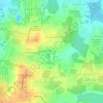 Topografische Karte Choodasandra, Höhe, Relief