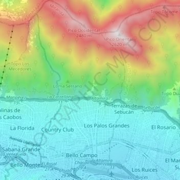 Topografische Karte Parroquia Chacao, Höhe, Relief