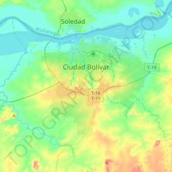 Topografische Karte Ciudad Bolívar, Höhe, Relief