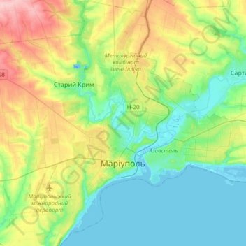 Topografische Karte Mariupol, Höhe, Relief