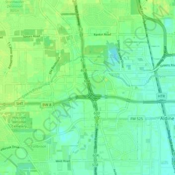 Topografische Karte North Houston District, Höhe, Relief